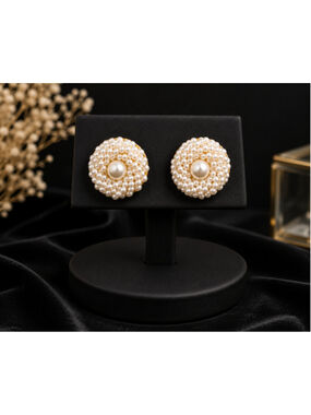 Vintage Faux Pearl Cluster Statement Stud Earrings